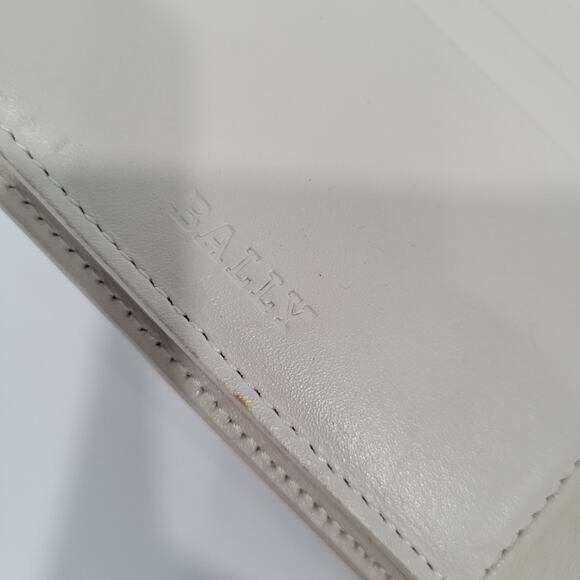 Bally Switzerland Wallet Medium Leather White Green Striped Logo Trifold Organiz - Picture 5 of 15